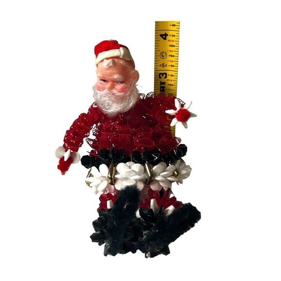 Beaded Lot 5 Handmade Christmas Ornaments Angels Santa Candy Cane Wreath Retro - Picture 6 of 15